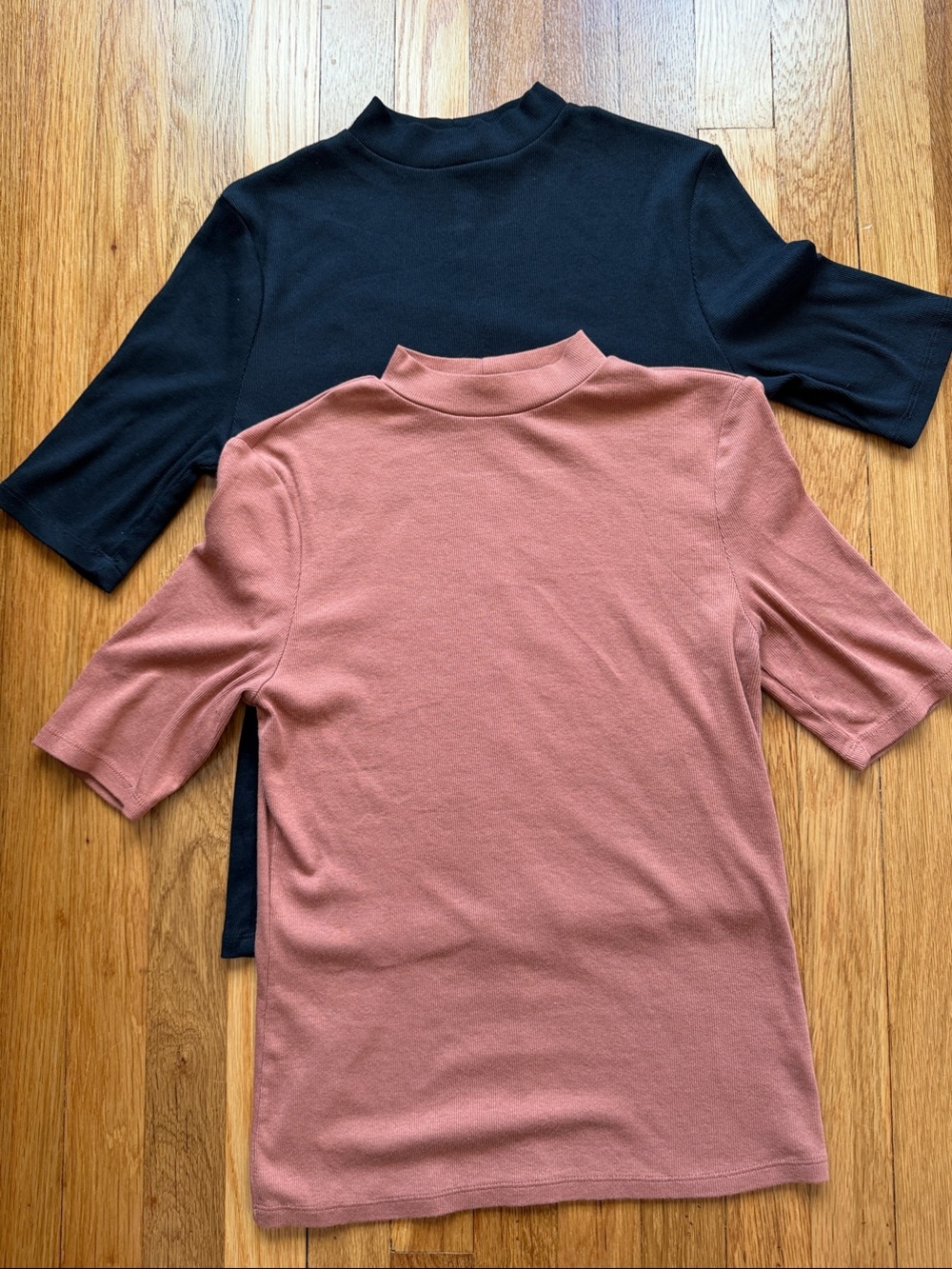 A New Day Ribbed Mock Neck Tops Bundle Black & Rust Short Sleeve, Size S